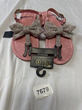 material girl size 1 girls pink thong sandals with rhinestone embellishments sil